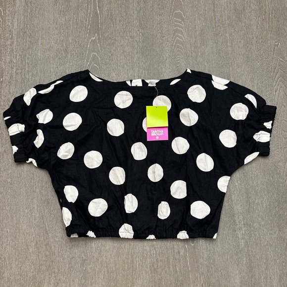 Tabitha Brown for Target Sz S Polka Dot Button-Back Top Black White Small Linen - Picture 3 of 8